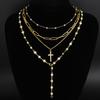 4pcs Vintage Metal Cross Pendant Y-Necklace Set Bohemian Gold Color Pearl Necklaces For Women Daily Vacation Dating Wear Jewelry