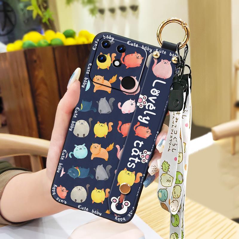 Durable Anti-knock Phone Case For OPPO Realme Narzo 50A Silicone Shockproof Back Cover Cute Lanyard Anti-dust Waterproof
