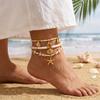 Boho Layered Starfish Whale Tail Imitation Shell Charm Anklet for Women Faux Pearl Seed Beaded Summer Beach Ocean Foot Jewelry