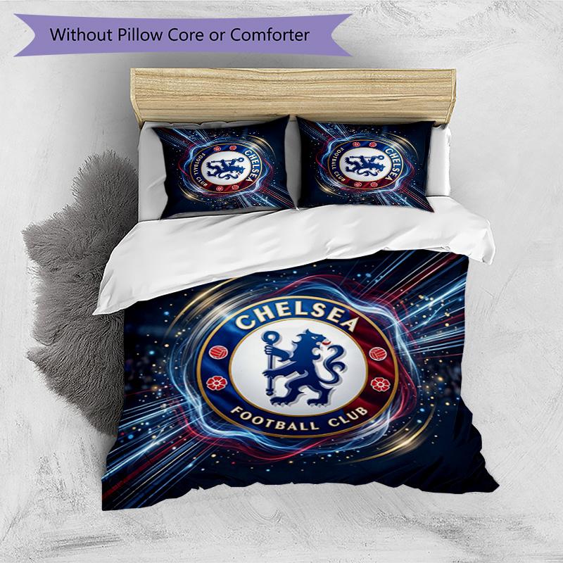 Set Lenzuola 3 Pezzi Stampato Chelsea FC Morbido Delicato sulla Pelle Lavabile Copripiumino e Federe Set Tutte le Stagioni Camera da Letto