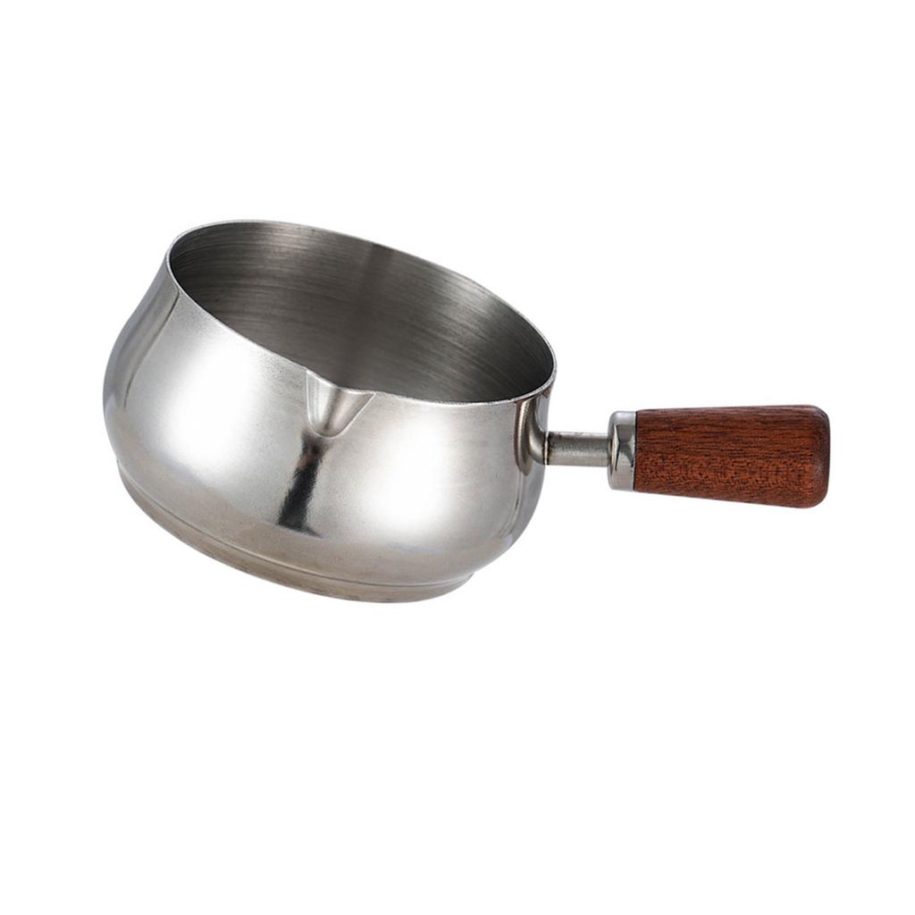 Stainless Steel Measuring Cups With Wooden Handle Condiment Serving Cups Ideal For Espresso And Sauce Pouring