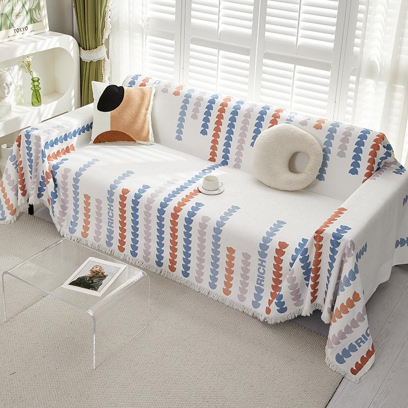 Chenille Love Stripe Sofa Towel Universal for All Seasons One-piece Type Sofa Towel Home Living Room Sofa Blanket Cloth Towel
