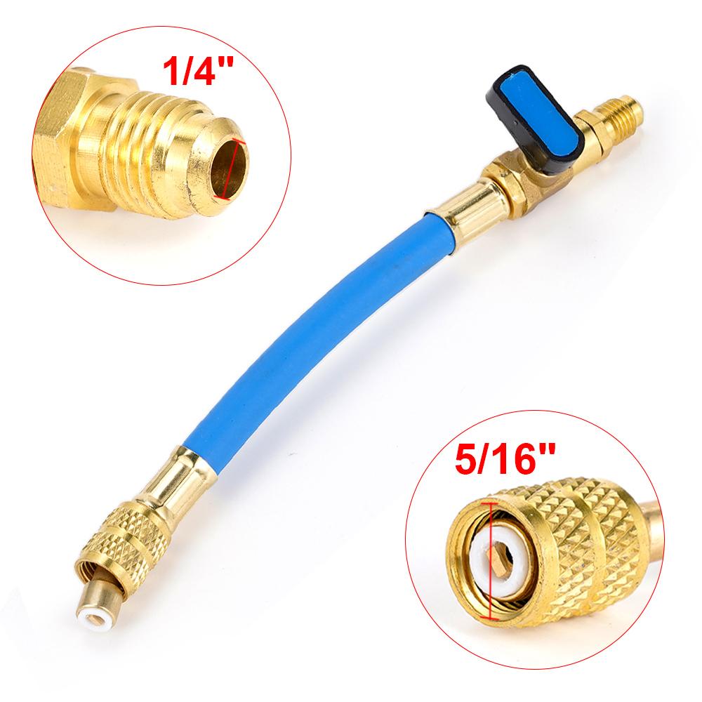 R134A  Car Refrigeration Air Conditioning AC Diagnostic Manifold Pressure Gauge Hoses Tool With Ball Valve Tricolor Tube Kit