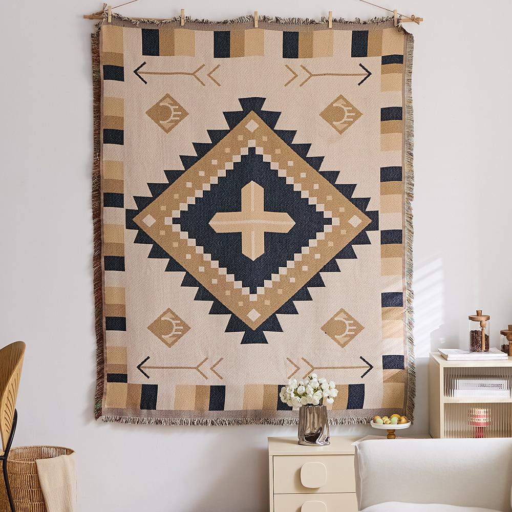 Retro Star and Moon Cloud Scene Hanging Cloth Art Style Fabric Hanging Painting Homestay Wall Decoration Background Cloth Cotton Yarn Fringed Tapestry