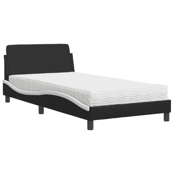 VidaXL Lit avec matelas noir et blanc 100x200 cm similicuir 3208362