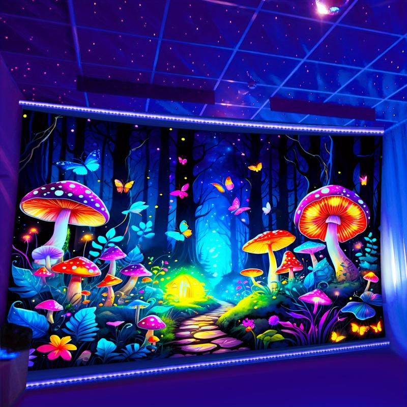 VIKAMA Fantasy Forest Mushroom Colorful Butterfly Tapestry Bedroom Bedhead Atmosphere Tapestry Bar Party Background Wall Decor