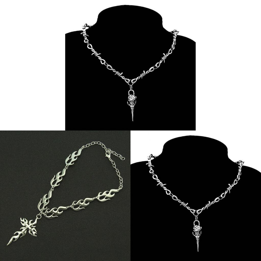 Gothic Flame Cross Necklace For Men Women With Alloy Pendant Stylish Hiphop Jewelry