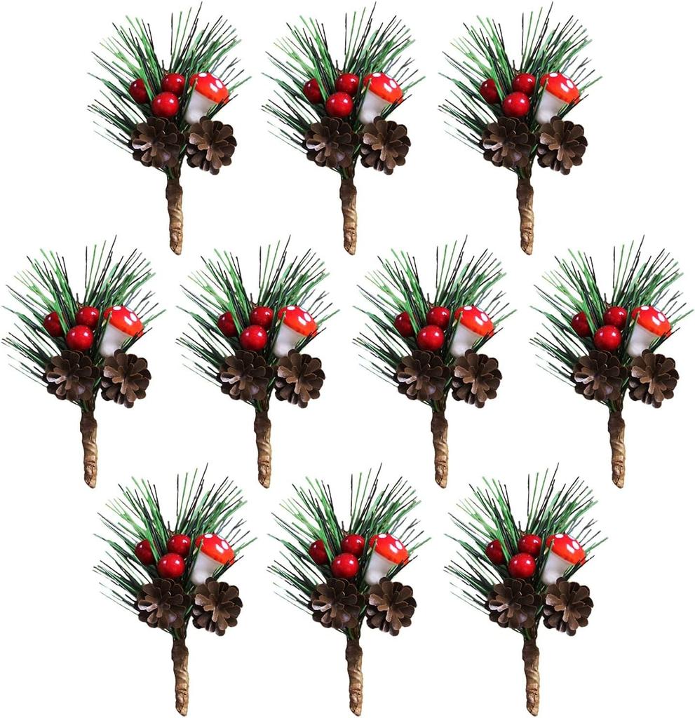 Artificial Pine Picks Christmas Mini Ornaments Red Berries Decorations