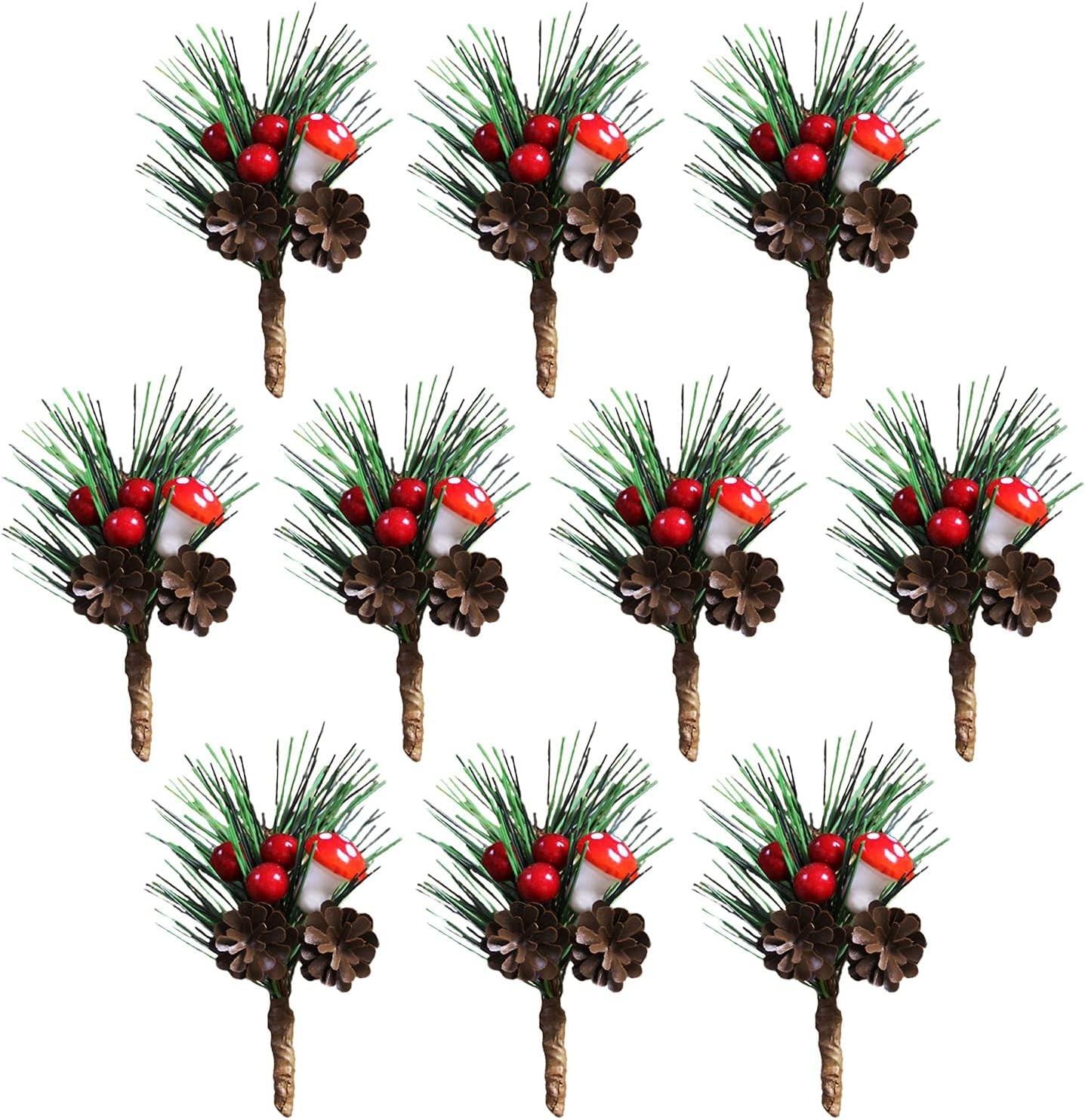 

Artificial Pine Picks Christmas Mini Ornaments Red Berries Decorations