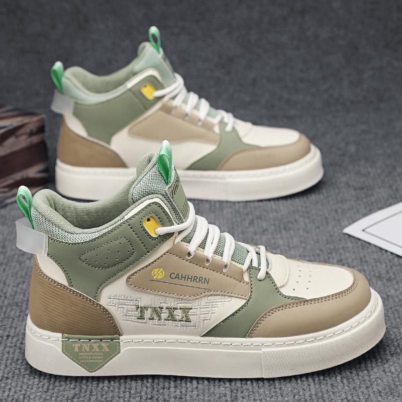 2025 new men's shoes autumn high-top skateboard shoes student casual sports shoes men's leather trendy shoes flat bottom