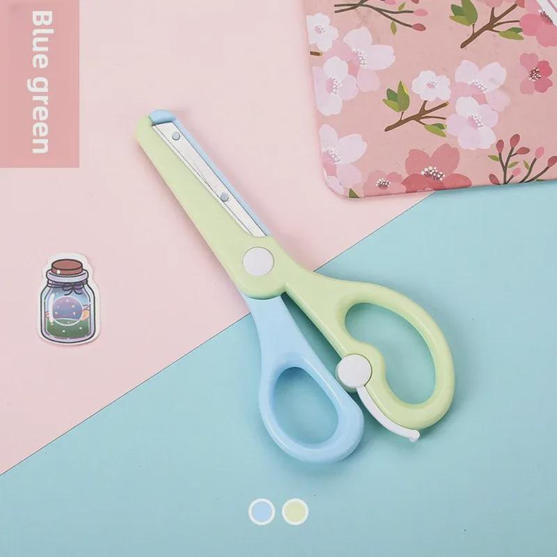 Macaron Color Kids' Safety Scissors with Anti-Pinch Design and Elastic Plastic for Paper Cutting