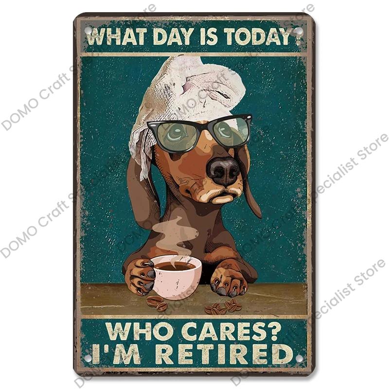Pet Dog Dachshund Plaques Vintage Metal Plate Drink Coffee Wine Read Book Metal Tin Signs Wall Decor for Bar Pet Shop House