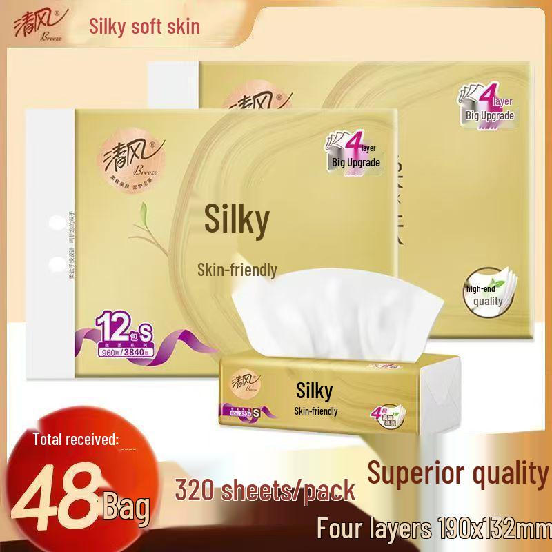 Gold Silk Soft Breeze 4-Ply Facial Tissue, Skin-Friendly, 80 Sheets Per Pack, 12 Packs Per Bundle