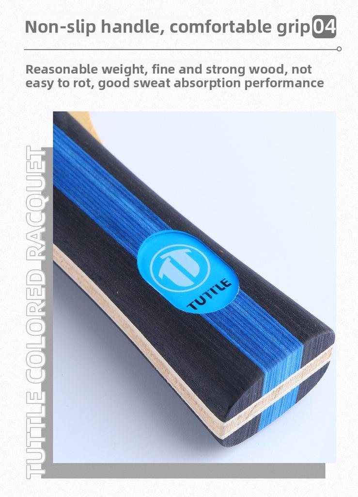 Tuttle Color Pure Wood Single Racket Set Professional Table Tennis High Elastic Long Handle Anti-spin Rubber Horizontal Grip