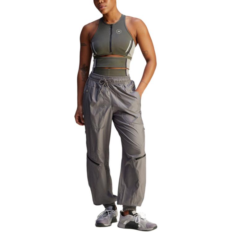 adidas SS25 Stella Mc Fashion Calças Esportivas de Tricô Confortáveis Versáteis de Cintura Média Afuniladas Calças Femininas Cinza JJ0093