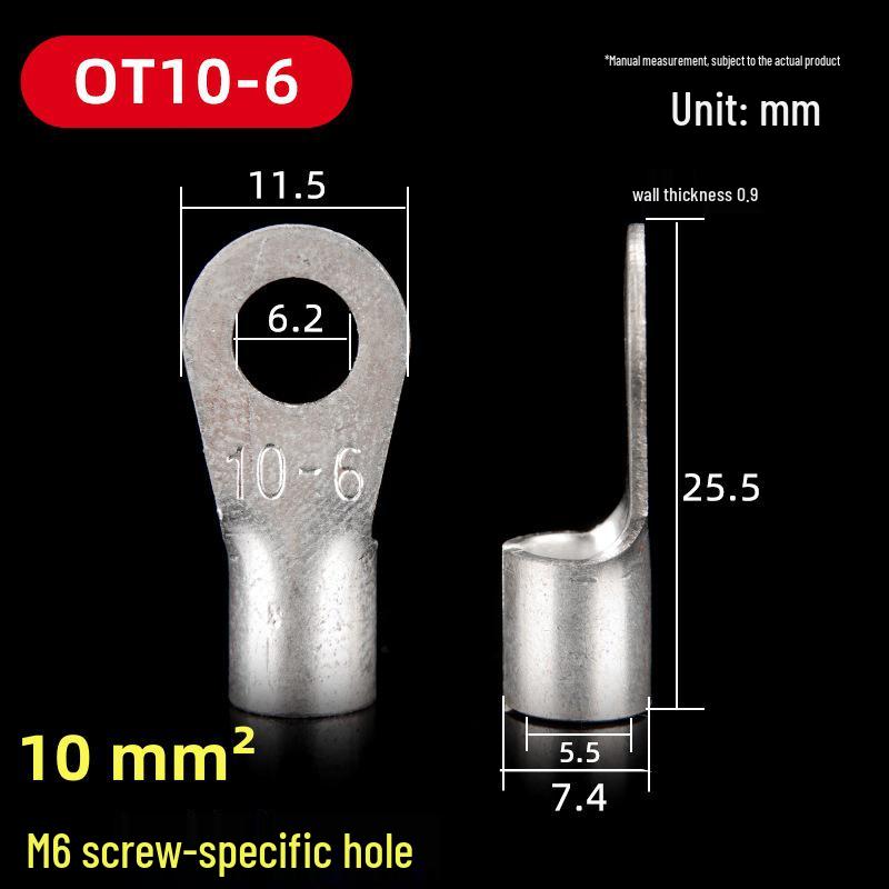 OT Series Pure Copper Crimp Lugs: Cold-Pressed Terminals, Brass Silver-Plated Bolt, Round Wiring Ears Connectors
