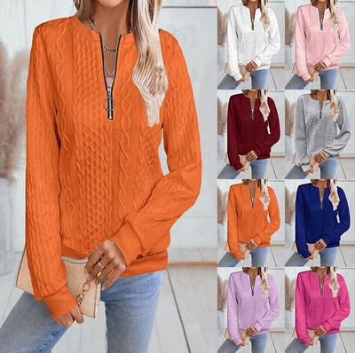 2024 Autumn/Winter European & American Casual Zipper Neckline Long Sleeve Women's Sweatshirt