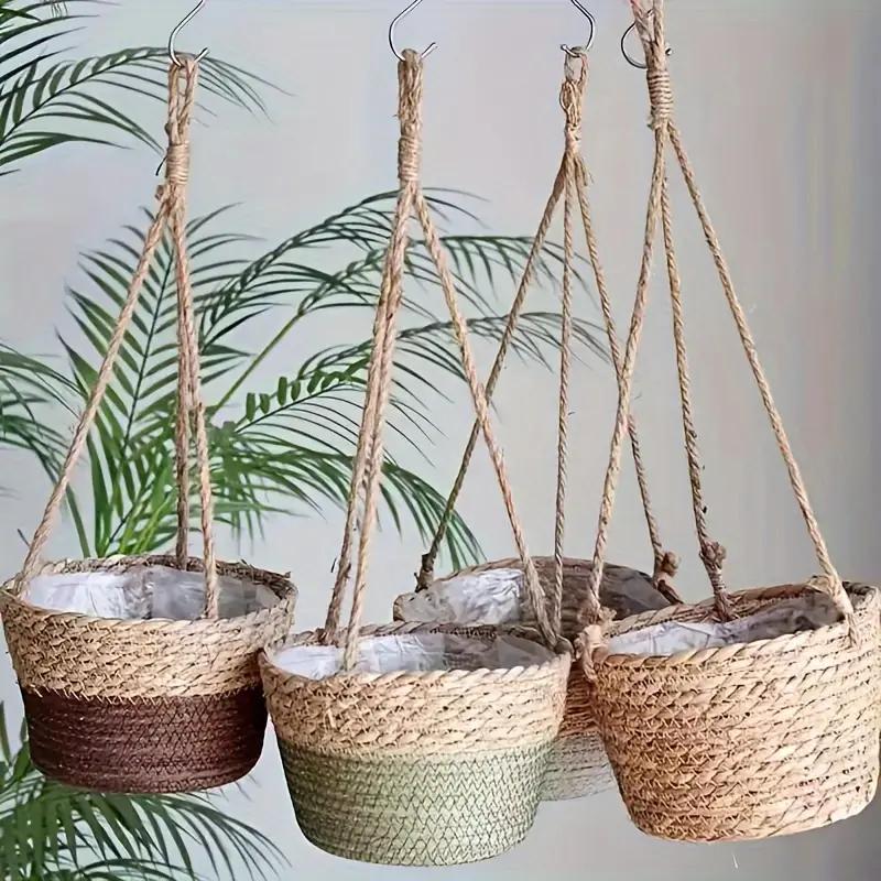 Garden Hanging Planter Macrame Plant Storage Basket Jute Rope Handicraft Woven Indoor Outdoor Flower Pot Holder Plant Home Decor