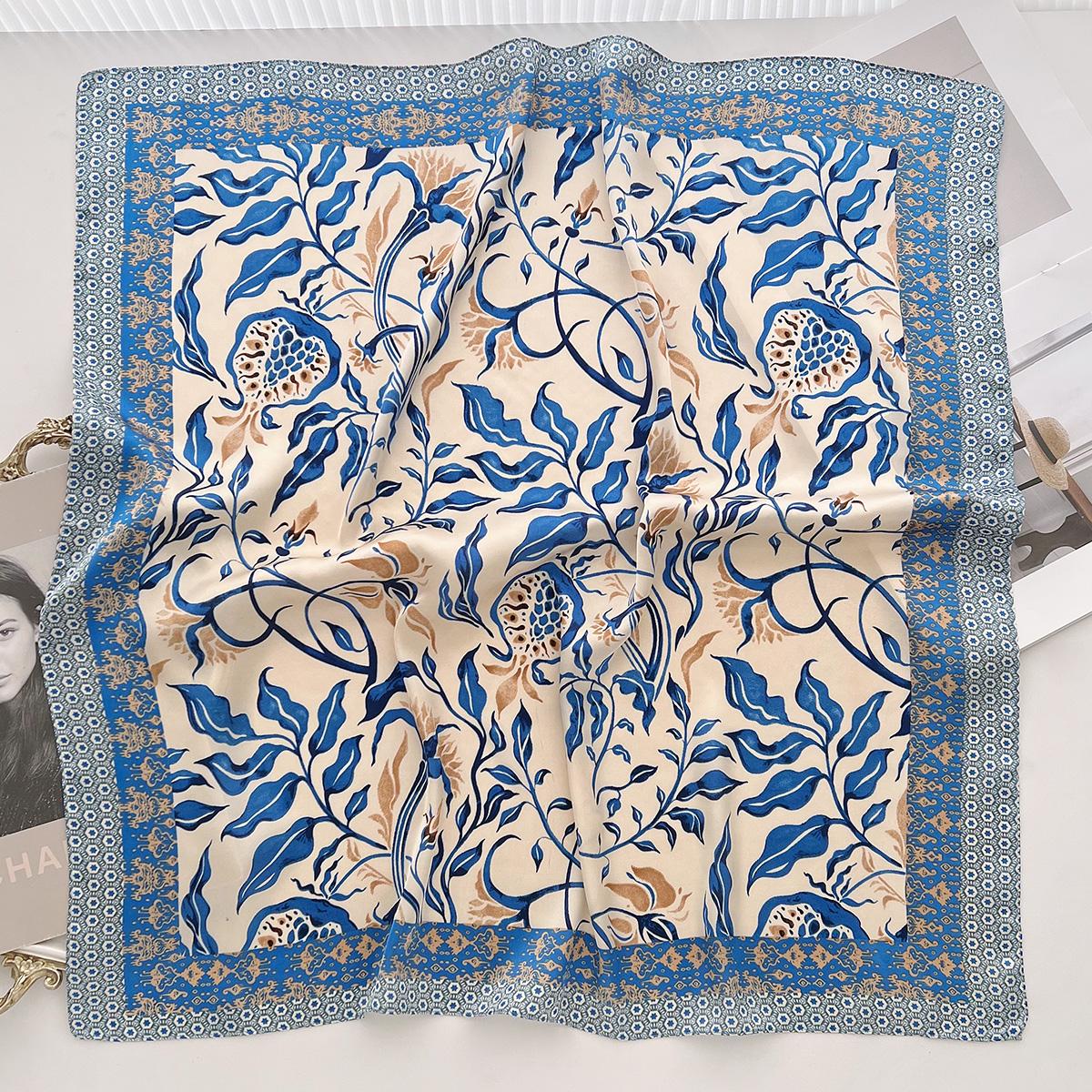 

Летний голубой шарф из искусственного шелка с имитацией листьев, женский шарф на шею, высококачественный, практичный подарок для мамы, декоративный шарф 66cm