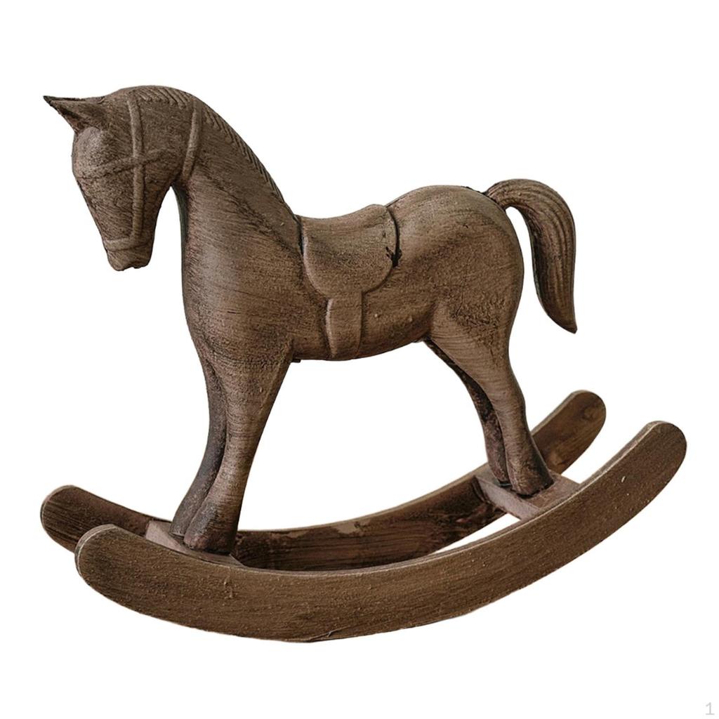 Figurilla Decorativa de Caballo Mecedora de Madera, Escultura de Animal para Colocar en un Escritorio o en la Sala de Estar.