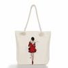 Multifunctional Coffee-colored Girl Printed Thick Rope Shoulder Beach Bag Casual Large Capacity Handbag 0107