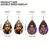 Colorful Ethnic Costume African Female Pattern PU Leather Earrings Ladies Elegant Earrings Ethnic Style Earrings Personality Earrings