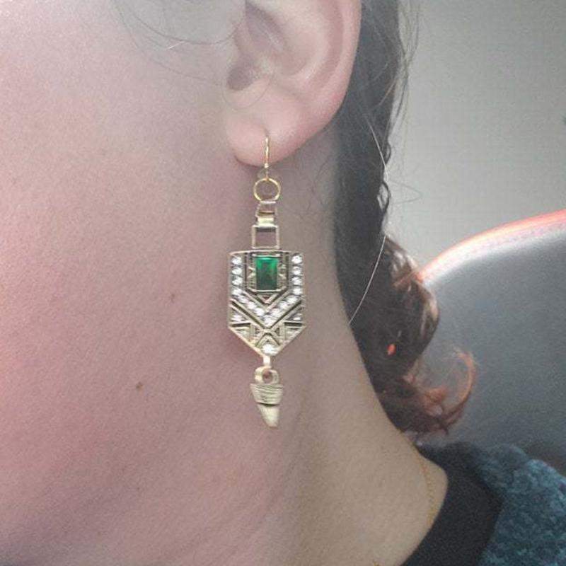 Vintage Rhinestone Ear Drops Green Glass Crystal Earrings Ancient Gold Color Earwear Stylish Accessories for Women Girls