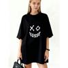 Oversized T Shirt Dress Black Skull Bones Face Print Casual Streetwear Style