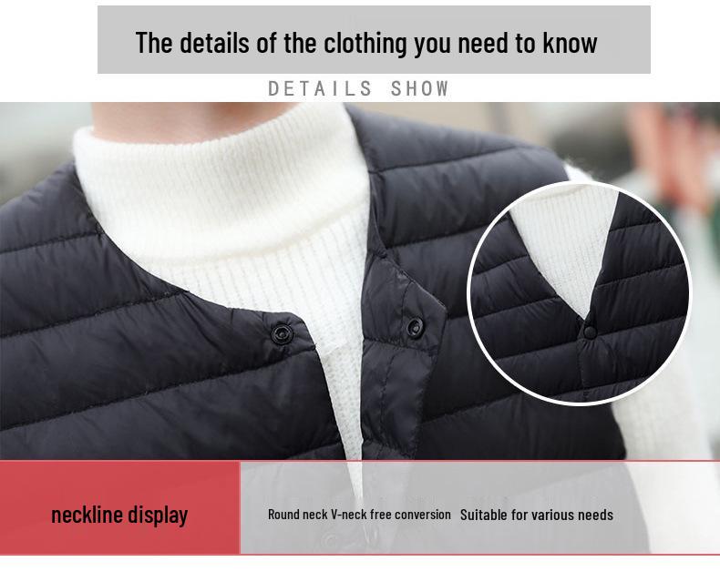 Men's Ultra-Light Down Vest, Large Size, Winter 2026, Short Style with Round Neck, Casual and Portable