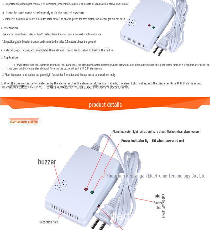 Detector de scurgeri de gaz natural de 220V, montat pe perete, pentru bucătării
