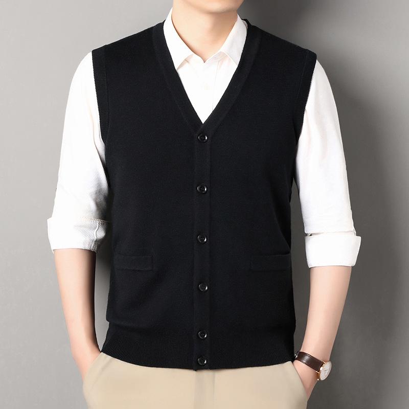 Thick Knit V-Neck Cardigan Vest for Men - Autumn/Winter Warm Sleeveless Sweater