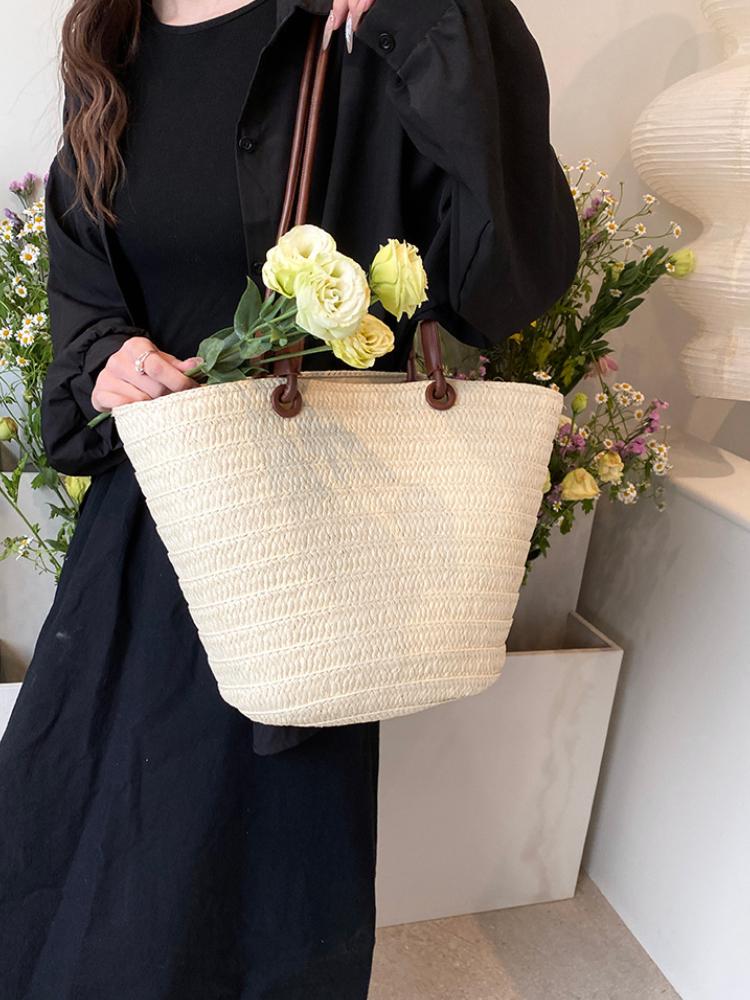 Woven Straw Tote Bag for Women Straw Bag Women's Summer New Fashion Woven Beach Bag Large Capacity Commuter Shoulder Tote Bag