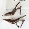 Fashion New Women 9.5 Cm Heels Metal Pointed Tip Women Pumps Hollow Out Hook Strap High Heeled Sandals Women Summer Shoes Plus Size 43