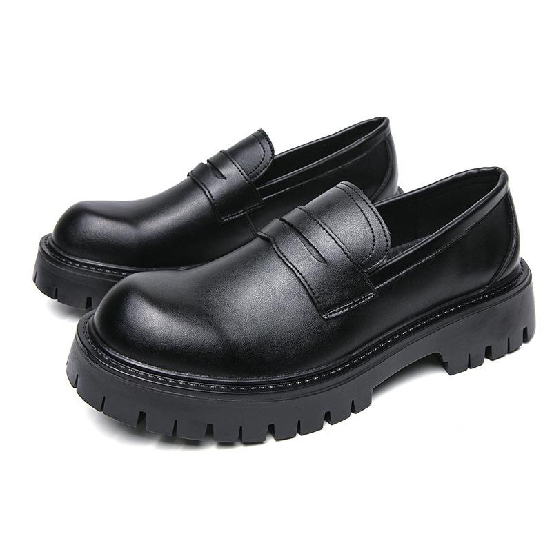 

Large size small leather shoes, one pedal for teenagers, loafers, platform black fashion men s casual leather shoes, one piece 2025. 38