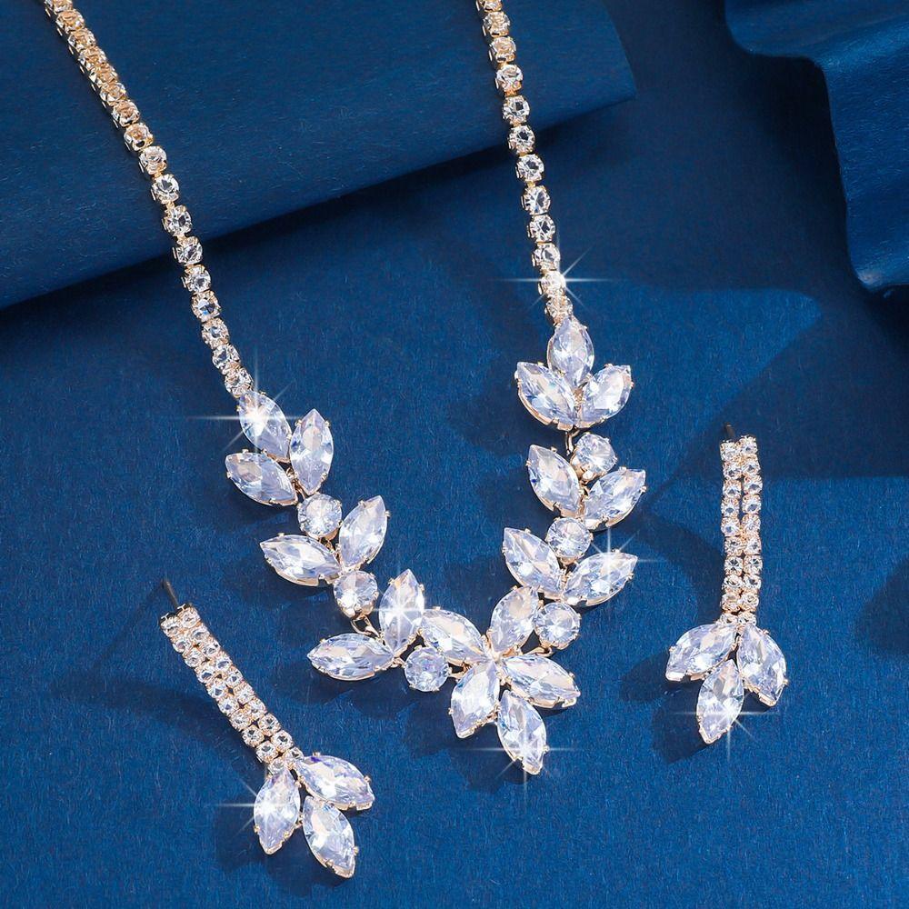 Shining Rhinestone Jewelry Set Crystal Necklace Bridal Earrings  Banquet