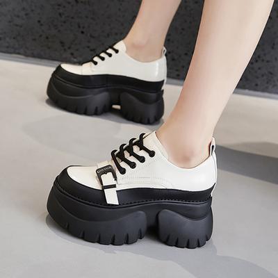 Platform Loafers Women's 2025 Spring New Muffin Sole Small Inner Height Increase Women's Shoes Versatile British Small Leather Shoes