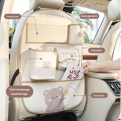 Car Seat Back Storage Bag Cute Cartoon Bear Car Hanging Storage Bag Creative Multi-functional Anti-dirty and Anti-kick Pad