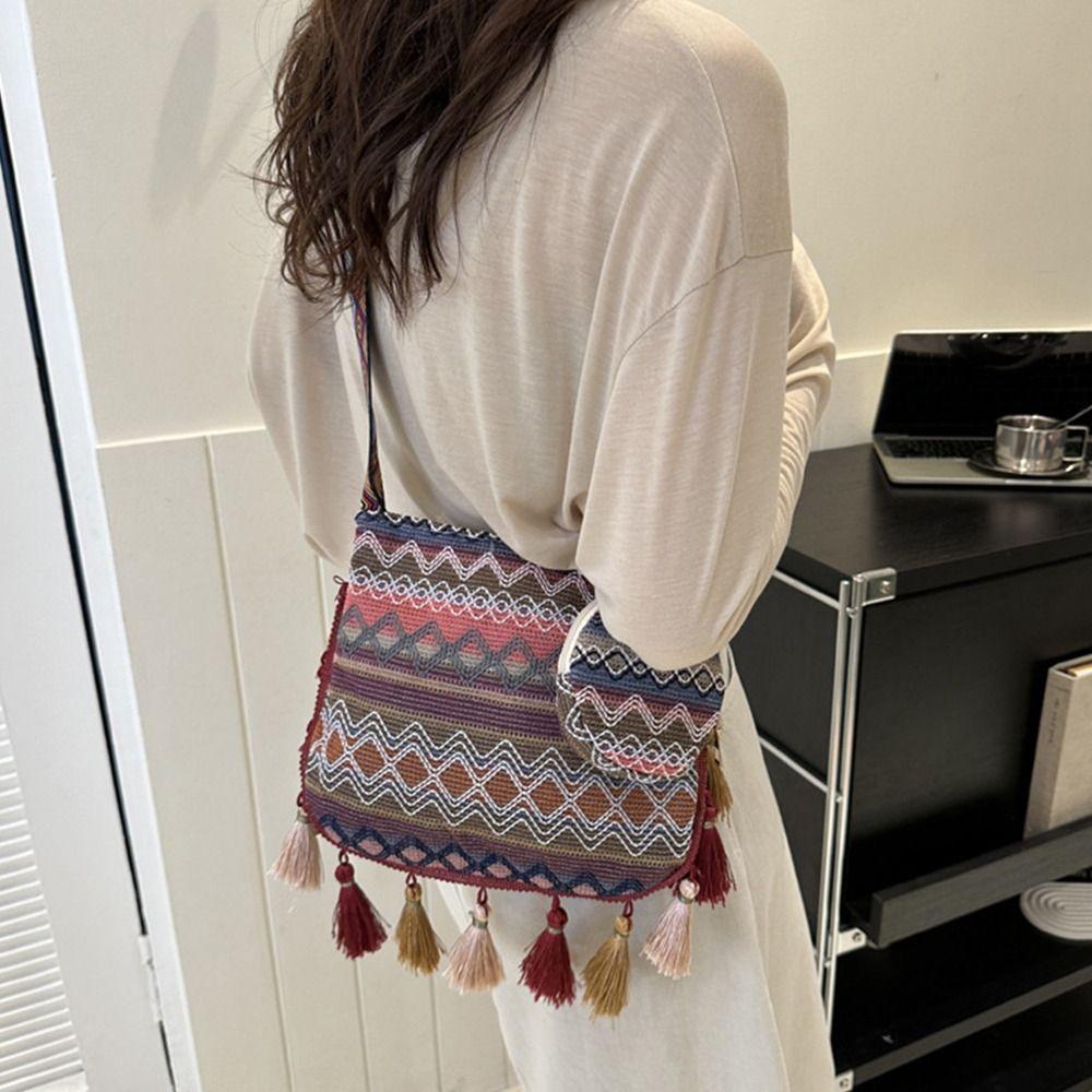 Tassel Fringe Shoulder Bag Large Capacity Bohemian Shoulder Bag Handbag with Coin Purse  Travel