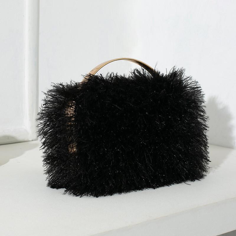 Borsa invernale in peluche da donna portatile con nappe e chiusura a lucchetto per uscite serali