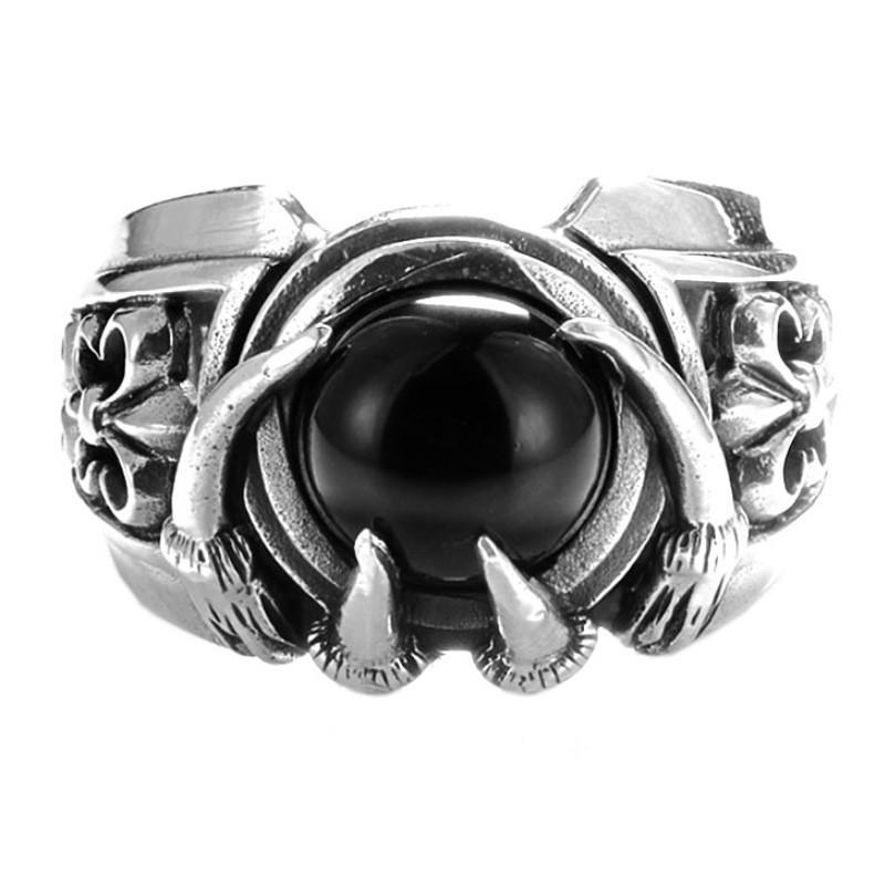 Adjustable Open Ring Men Women Vintage Claw Black Obsidian Style Punk Rock Gothic Finger Copper Jewelry Adjustable Open Band
