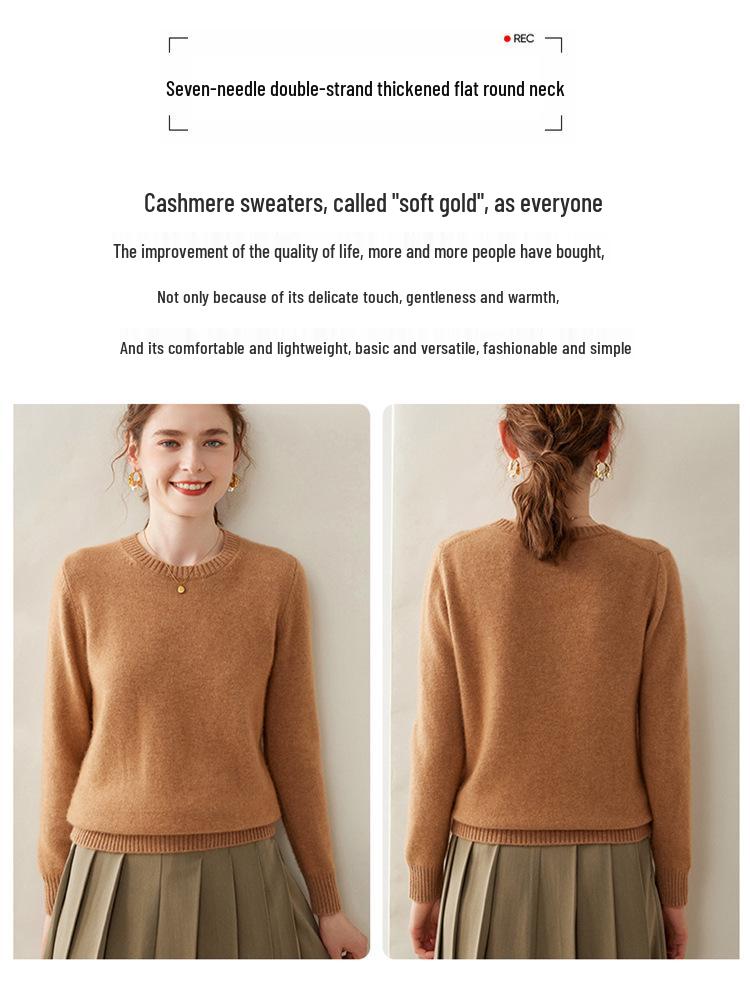 Women's Fashionable Autumn/Winter Cashmere Sweater: Round Neck, Double Strand, Thickened Knit Base Layer Outerwear.