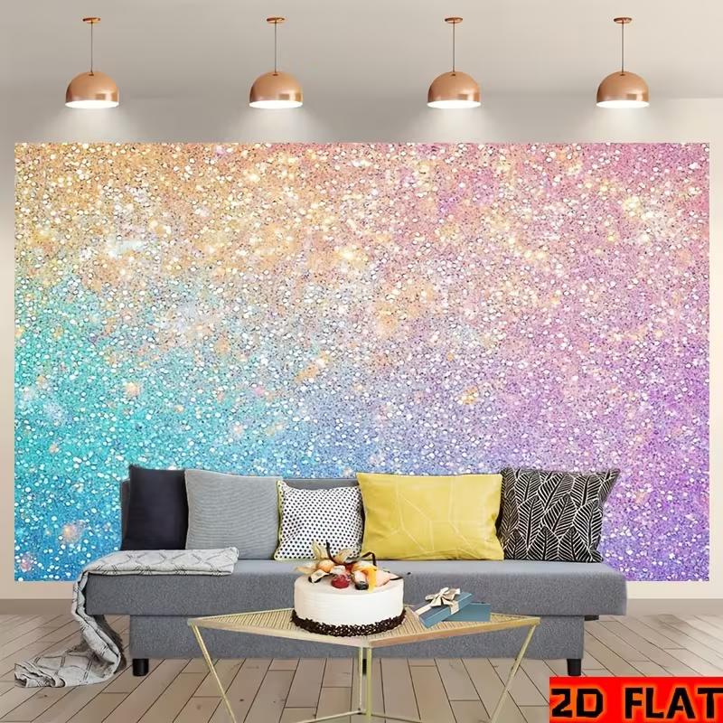 2D Rainbow Glitter Backdrop with Gold, Blue, Pink & Purple Ombre Gradient
