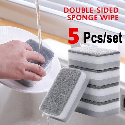 5Pcs/Set Strong Decontamination Cleaning Sponge Brush Scouring Pad Dish Towels Cloth Kitchen Rags