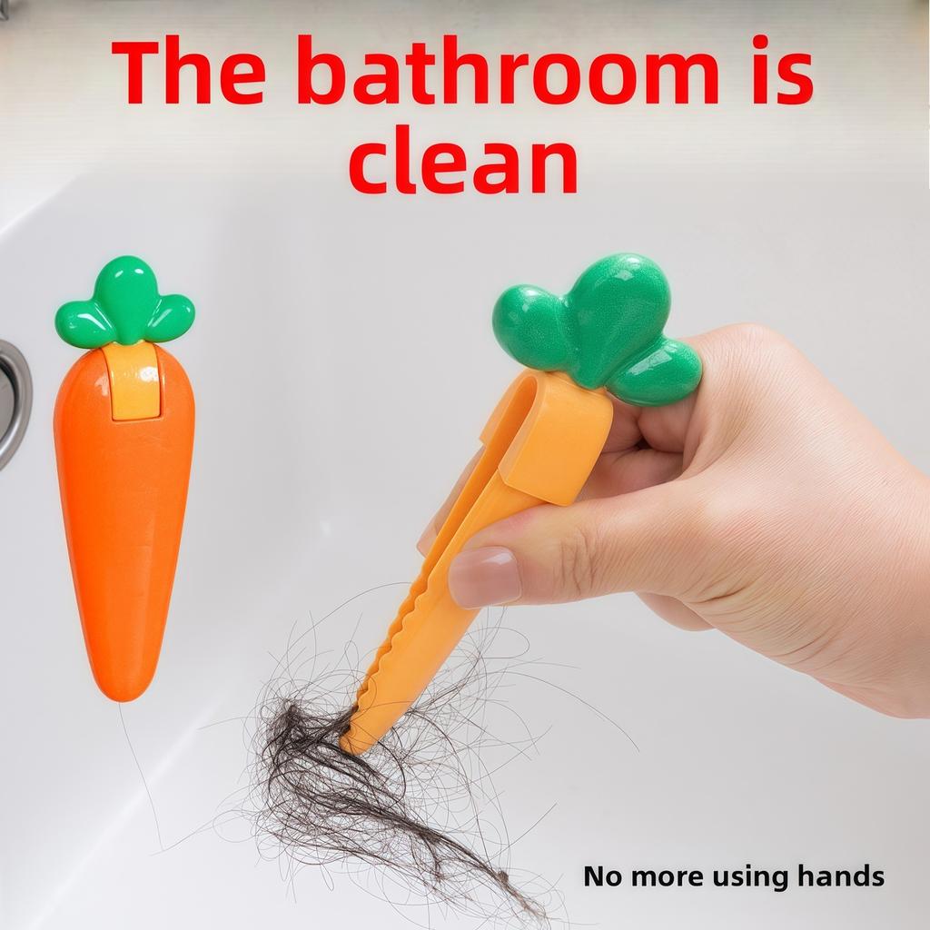 Portable Cute Carrot Shape 2-in-1 Garbage Clip Dust Stain Removal Shovel Kitchen Bathroom Sink Cleaning Tools Hair Catchers