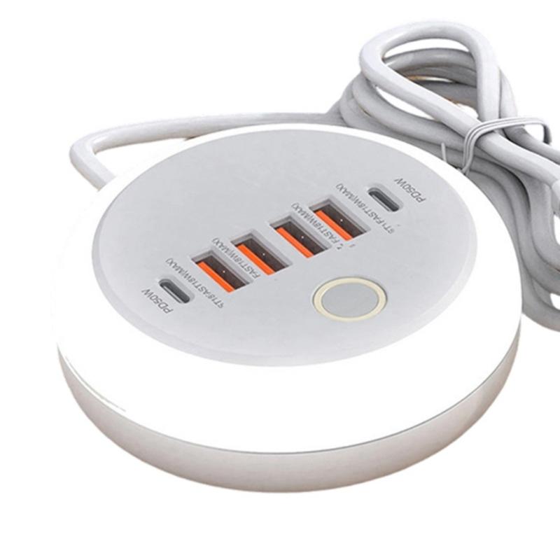 Simultaneous 6 Device Charging Adapter With 2 Type C Port Quick Charge 4 USB Port Auto Current Detection Space Saving