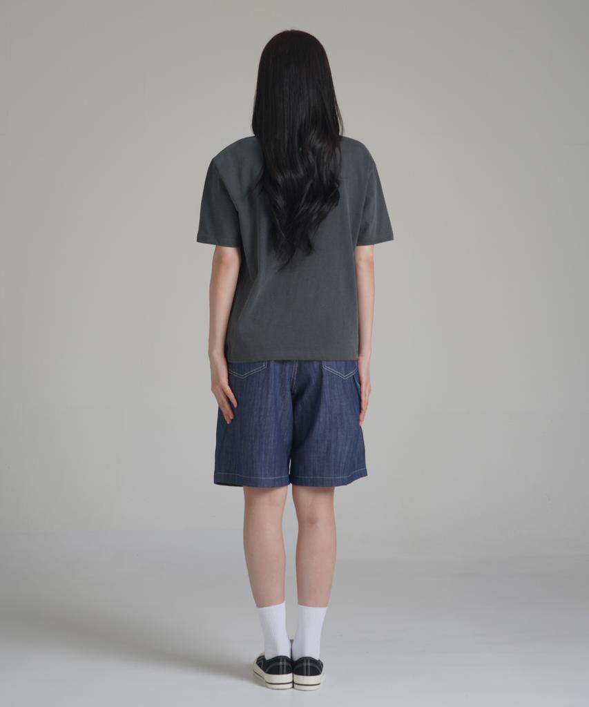 Noming Denim One-Pleat Strap Wide Bermuda Shorts - Blue