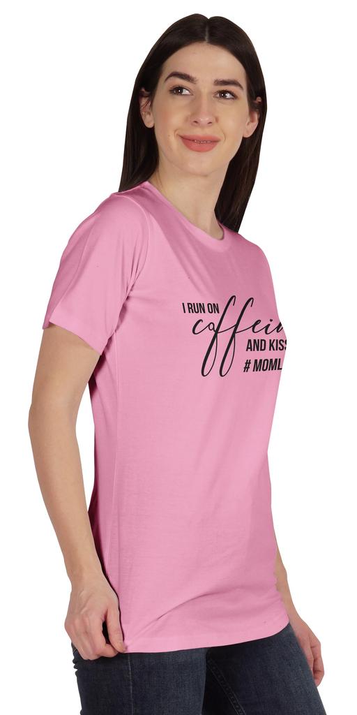 Inkmeso I Run On Coffeine And Kisses #Momlife Graphic Tshirt Short Sleeve