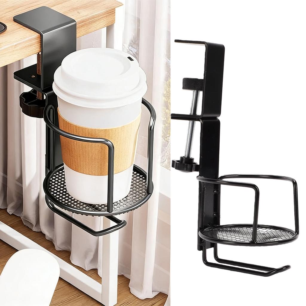 Desk Cup Holder Headphone Hanger Metal 2 in 1 Table Cup Holder Under Desk Headphone Bag Hook for