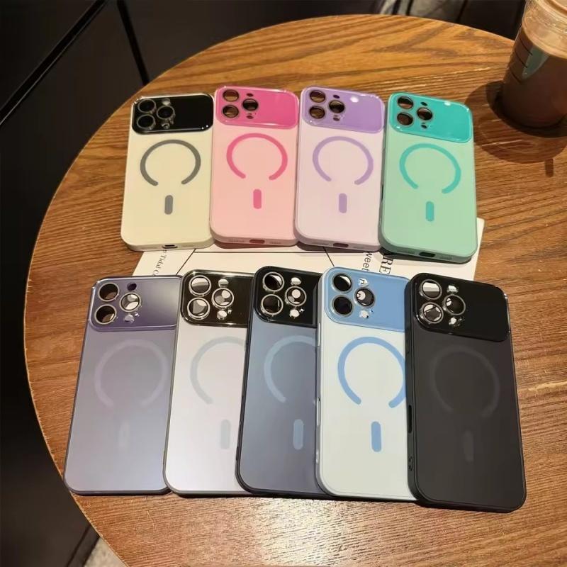 Luxury Large Window Glass Camera Protection Phone Case For iPhone 17 Air 16 15 14 13 12 Pro Max Magnetic For Magsafe Matte Cover