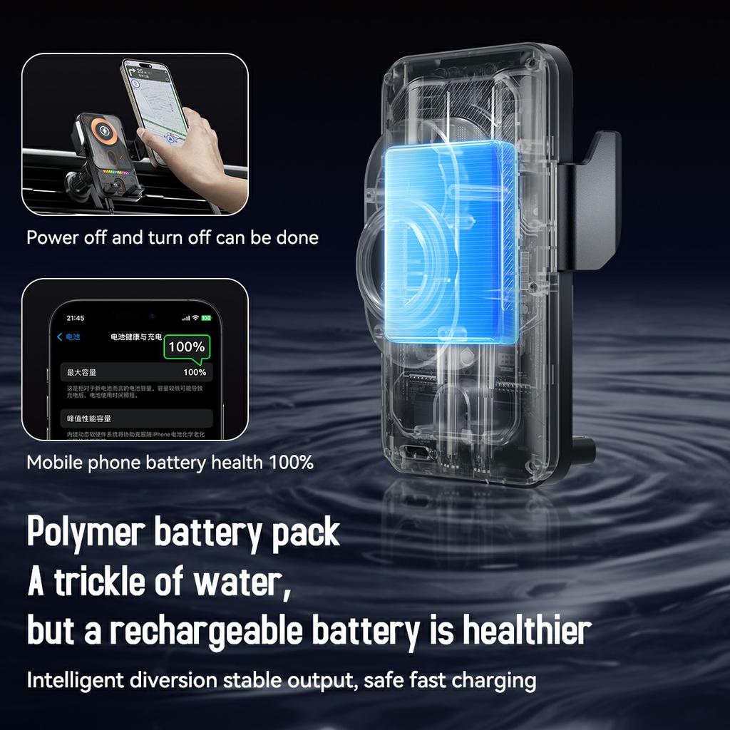 Έξυπνος Αισθητήρας Βάση Τηλεφώνου Αυτοκινήτου 15W Ασύρματος Φορτιστής Αυτόματη Σύσφιξη Περιστρεφόμενη Βάση με Δέσιμο Καλωδίου